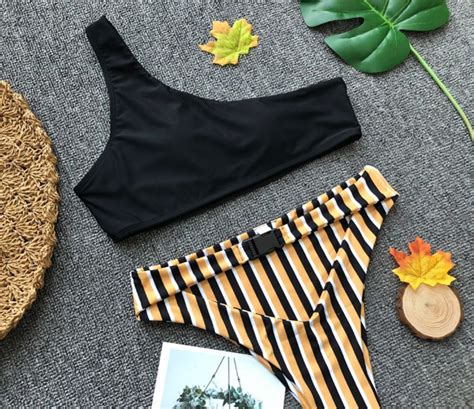 Style Bikini Sexy Stripe High Waisted Split Swimsuit On Luulla