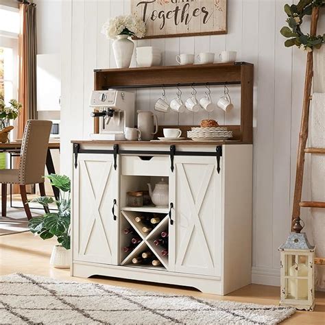 Amazon Wnutrees Farmhouse Coffee Bar Cabinet With Charging Station