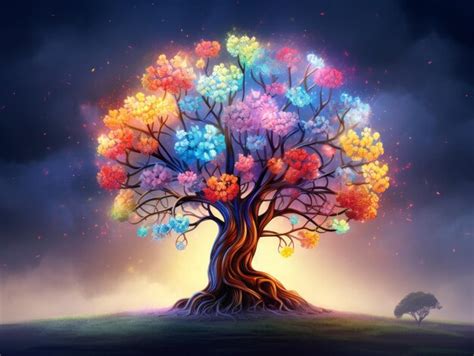 premium ai image colorful tree illustration  dark background flower