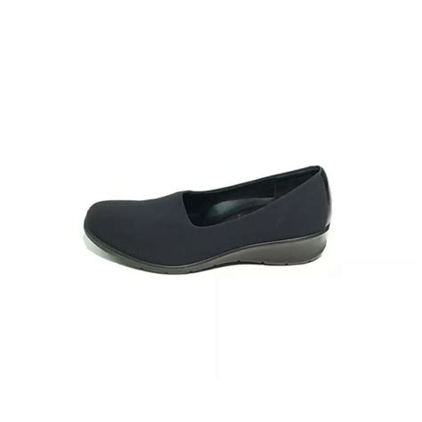 Ecco Felicia Wedge Slip On Shoes Black Stretch Womens Gem
