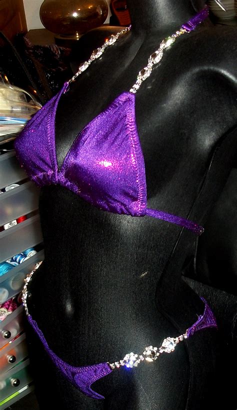 Style Fuchsia Metallic Competition Bikini With Rhinestone