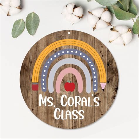 Teacher Name Sign Boho Rainbow Classroom Sign Personalized Etsy