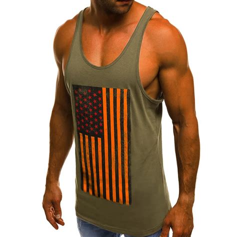 Men Muscle Fitness Tank Tops Summer Usa Flag Stringers Vest Mens