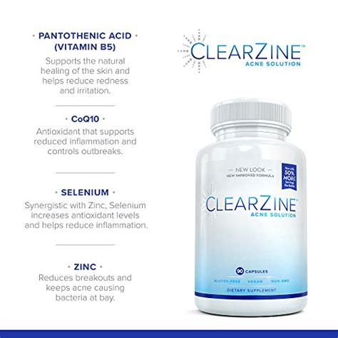 Clearzine Acne Pills For Teens Adults Bottles Clear Skin