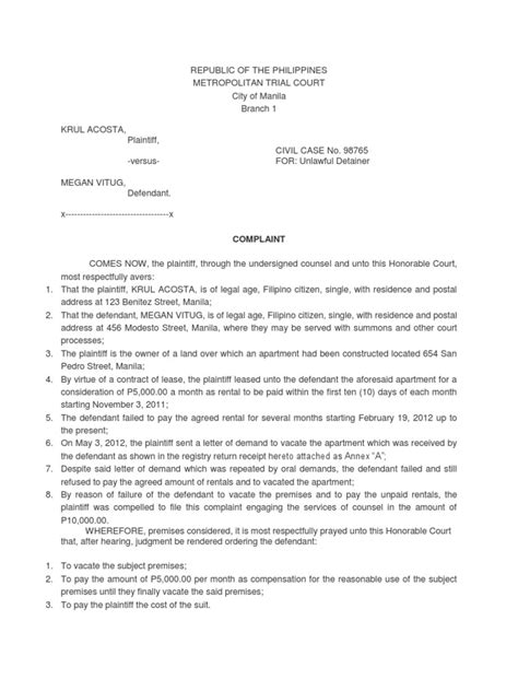 Unlawful Detainer Pdf Eviction Lawsuit