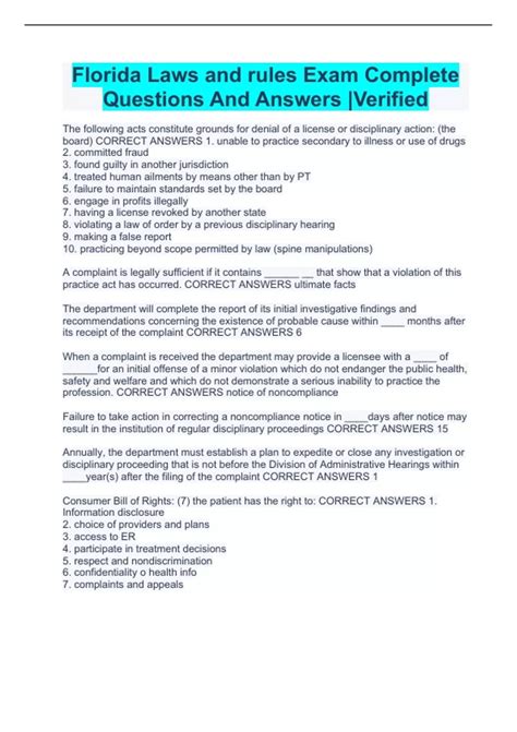 Florida Laws and rules Exam Complete Questions And Answers |Verified