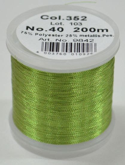 Madeira Metallic 40 200m Machine Embroidery Thread Malachite Colour 352