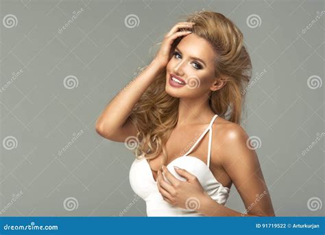 Glamorous Curvy Blonde Woman Stock Photo Image Of Person Fashion