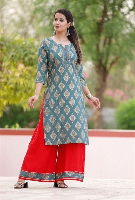 Beautiful Cotton Printed Kurti With Cotton Lace Plazo With Etsy