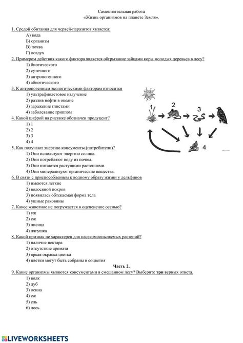 Жизнь организмов на планете Земля worksheet | Live Worksheets