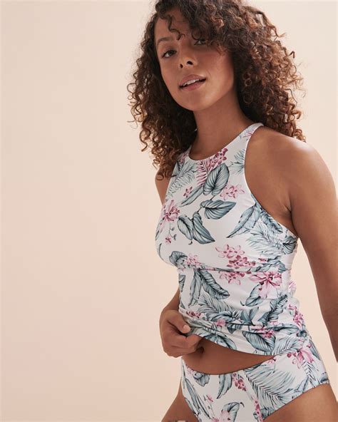 Eau De Sea White Tropical High Neck Tankini Top White Tropical Bikini Village