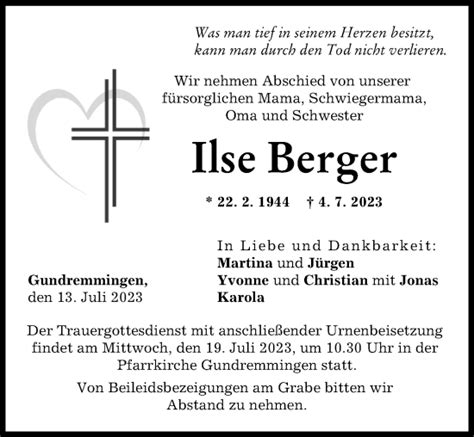 Traueranzeigen von Ilse Berger Allgäuer Zeitung