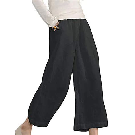 Posijego Womens Wide Leg Capris Casual Summer Cotton Linen Pants