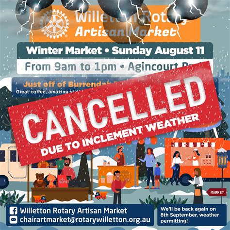 WILLETTON ROTARY ARTISAN MARKET SUNDAY 11 AUGUST 2024 CANCELLED DUE TO