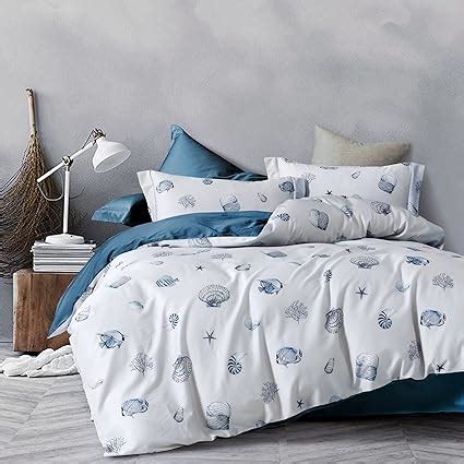 MILDLY 100 Washed Cotton Duvet Cover Blue Seashell Pattern Comforter