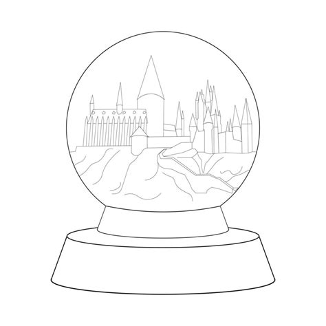 Line Hogwarts Castle In Snow Globe Vector Illustration Vector