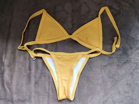 Lemon Triangle Bikini Set Women S Fashion Swimwear Bikinis Swimsuits On Carousell