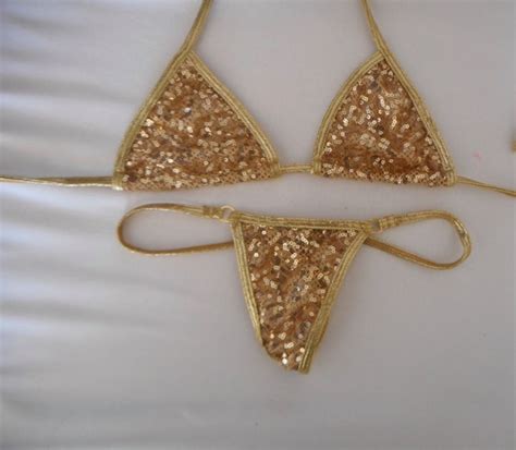 Gold Sequin Net G String Bikini Exotic Dancewear Micro