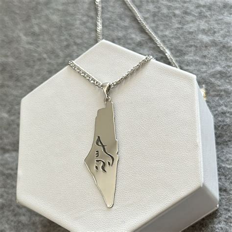 personalized palestine map necklace  men sterling silver