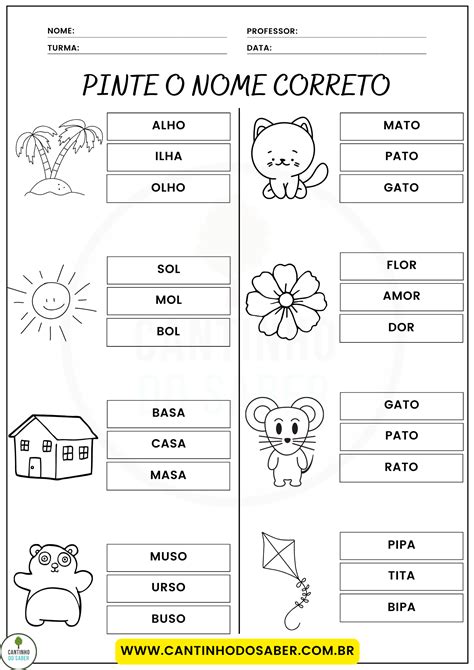 Atividade Pinte O Nome Correto Atividades Para A Educa O Infantil