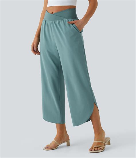 Womens Breezeful High Waisted Crossover Plicated Side Pocket Split