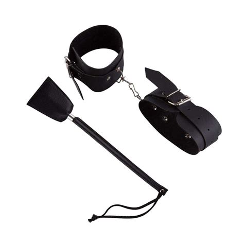 Kit Sensual Algema Regul Vel E Chibata Em Couro Sint Tico Na Cor Preta Brasil Fetiche Sex