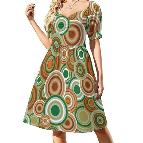 Retro 70s Circles Dress Sexy V Neck Psychedelic Pattern Elegant Dresses Aesthetic Print