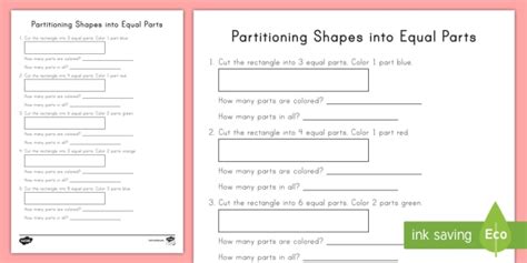 Partitioning Shapes Into Equal Parts Worksheet Worksheet