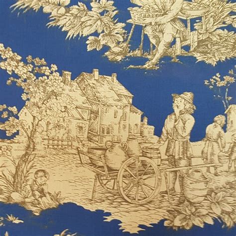 French Tan Pastoral Toile Fabric 71 Wide Priced By Etsy