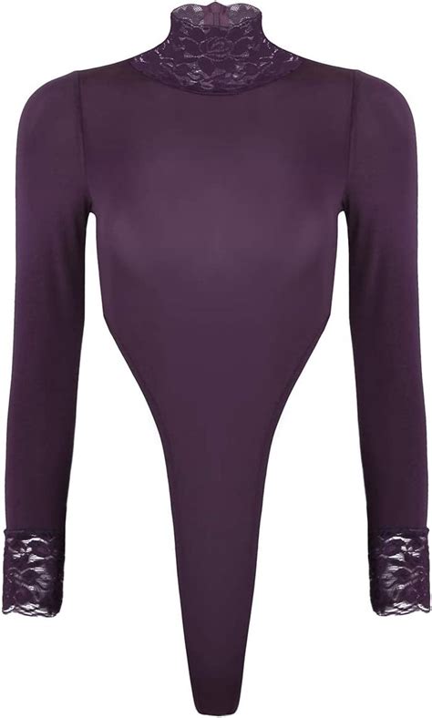 Amazon Iiniim Women S Long Sleeve High Cut Thong Leotard Crotchless Lingerie Bodysuit