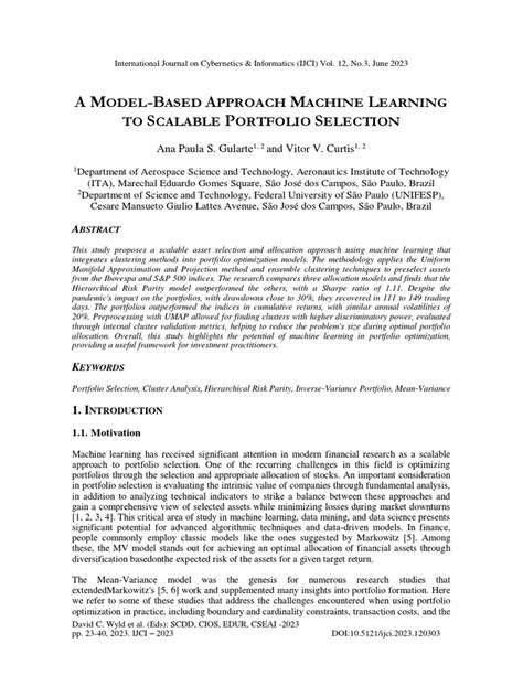 A Model Based Approach Machine Learning To Scalable Portfolio Selection