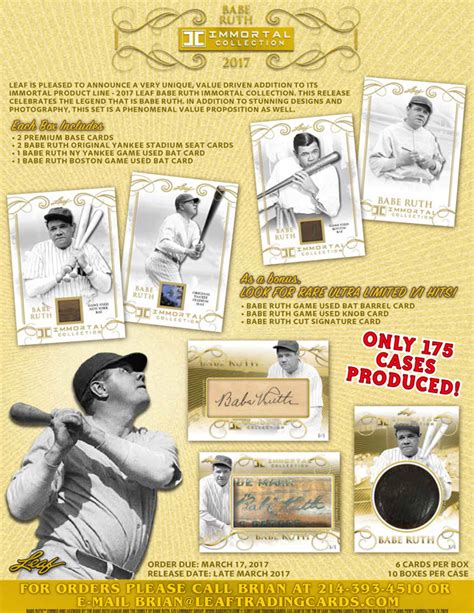 2017 Leaf Babe Ruth Immortal Collection Leaf Trading Cards