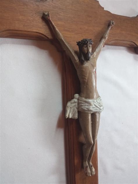 Superbe Et Rare Grand Crucifix Mural En Bois Sculpt Xix S Cm Ebay