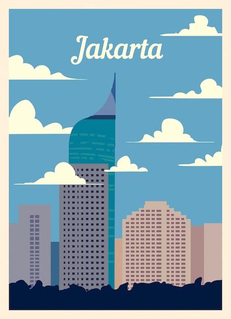 Premium Vector Retro Poster Jakarta City Skyline