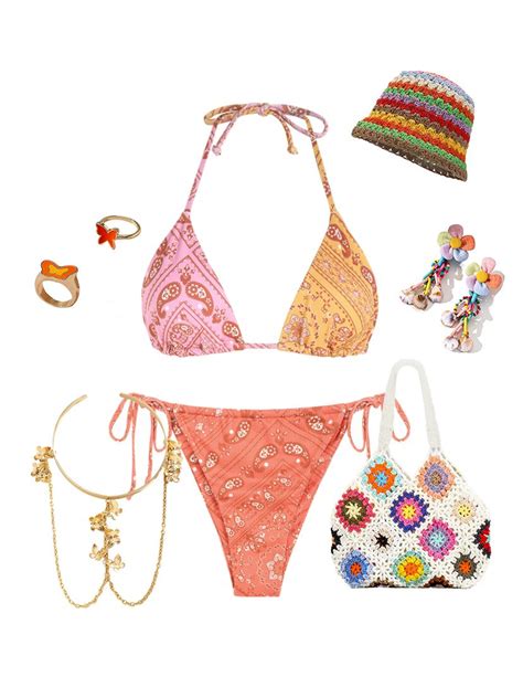 ZAFUL Ribbed Boho Paisley Print String Bikini Swimwear In MULTI A ZAFUL
