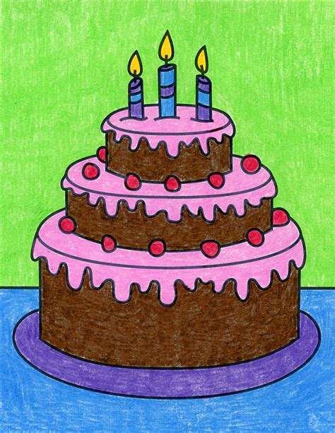 How To Draw A Birthday Cake Easy Step By Step Art Lesson For Kids