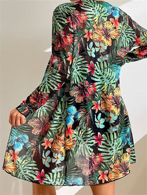 Tropical Criss Cross Push Up Bikini Swimsuit With