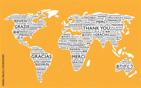 Thank You In Different International Languages Concept Text On World