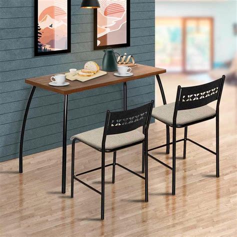 Mesa Pequena Com Duas Cadeiras - Mesa Retangular Com Duas Cadeiras Fit Flora Assento Bege | MadeiraMadeira