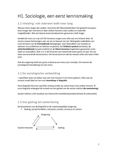 Samenvatting Sociologie H1 Sociologie Een Eerst Kennismaking 1