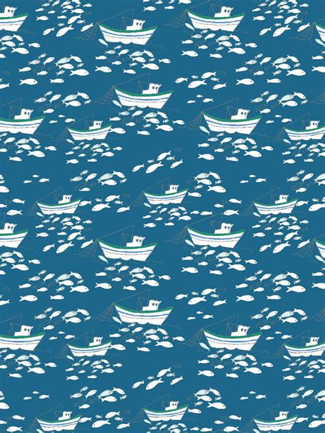 'Fishing Boats' Wallpaper by Tea Collection - Cadet Blue in 2024 | Boat ...