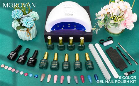 Amazon Morovan Gel Nail Polish Kit With U V Light 9 Colors Gel Nail Polish Set Pink Nude