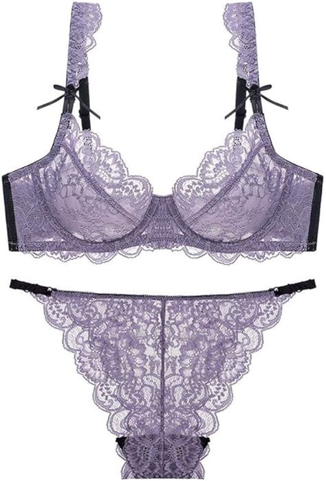 Sexy Lace Ultra Thin Transparent Lingerie Set For Women Plus Size Push Up Bra Sets Lavender A