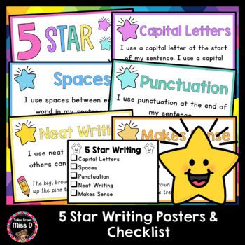 Star Writing Posters And Checklist By Tales From Miss D Tpt