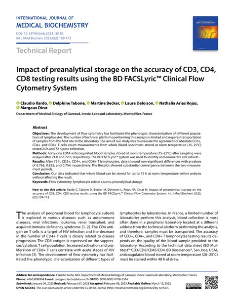 PDF Impact Of Preanalytical Storage On The Accuracy Of CD3 CD4 CD8