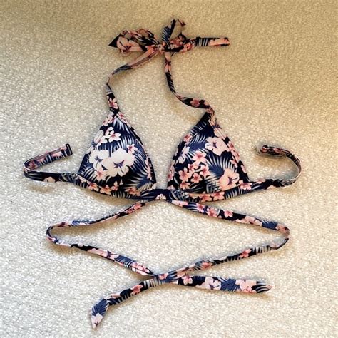 Pink Victoria S Secret Swim Vs Pink Floral Halter Pushup Triangle Bikini Top With Strappy