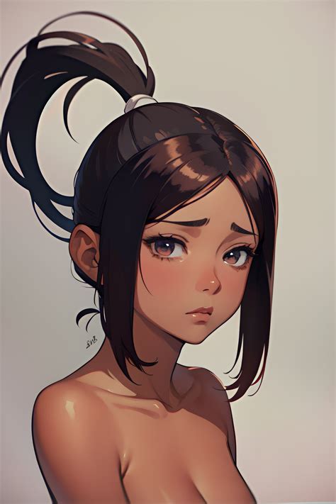 Anime Skinny Small Tits 30s Age Sad Face Ginger Ponytail Hair Style Dark Skin Watercolor Office