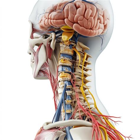 Anatomía de la columna cervical humana etiquetada con nervios y