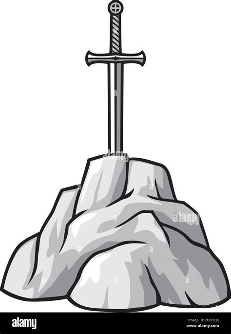 Espada del rey Arturo Excalibur en la ilustración del vector de piedra