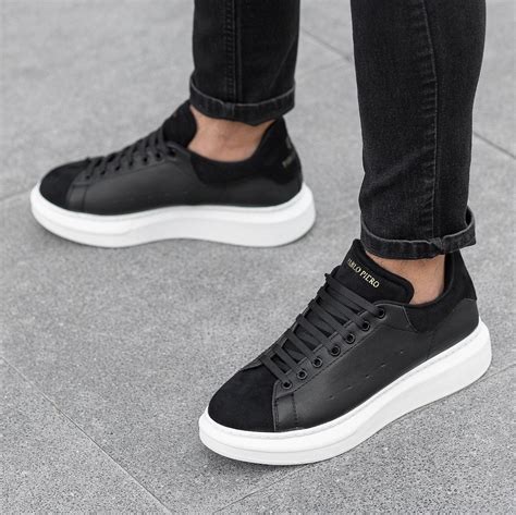geniune leather sneakers black leather shoes white sole sneakers